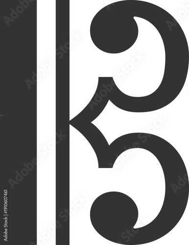 Alto clef symbol on a black background, a musical notation for viola and cello