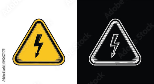 High voltage warning signs with lightning bolt symbol.