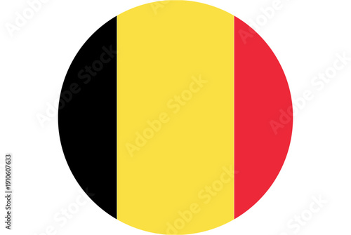 Belgian flag emblem with black, yellow, and red vertical stripes in a circular shape