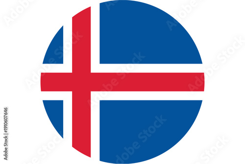 Icelandic flag emblem in a circle, representing national pride and identity