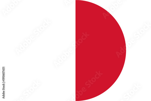 Abstract circle divided into two halves, white and red, representing balance and duality