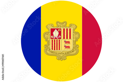 Andorra flag emblem circular icon, national symbol of the principality in Europe