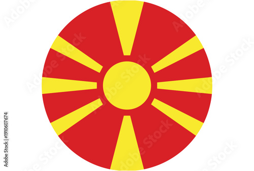 The flag of North Macedonia features a stylized yellow sun with eight broadening rays on a red field