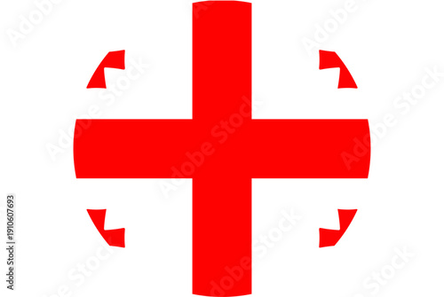 Georgian flag emblem with red cross and small crosses on white circle background