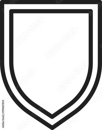 Simple black shield outline icon on a white background, minimalist design