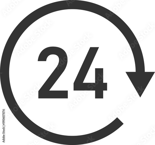 Simple 24 hour service icon with circular arrow indicating continuous operation