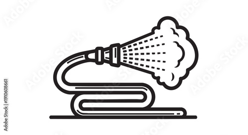 Illustration of a shower head with water spraying from it, placed above a bathtub, viewed from the side in a simple line drawing style