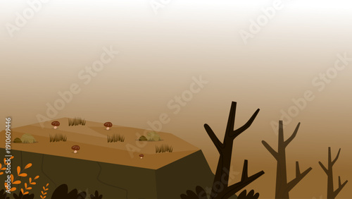 dry desert land with cracked ground and dead trees under sunset