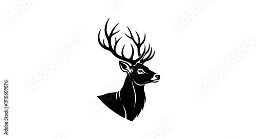 Majestic Stag Head Silhouette with Antlers.