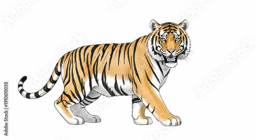 Majestic Bengal Tiger Walking Proudly Isolated on White Background.