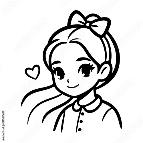 Dibujo con líneas de cabeza de chica con corazón, para tarjetas y felicitaciones de San Valentín