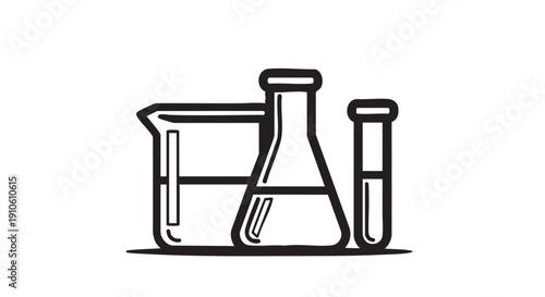 Laboratory Equipment Including Beaker Flask and Test Tube on Laboratory Bench