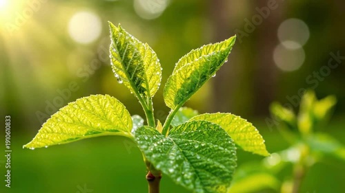 Nature Green Leaves Intro, Fresh organic intro with growing leaves animation, sunlight flares, and eco-friendly video for nature-related brands