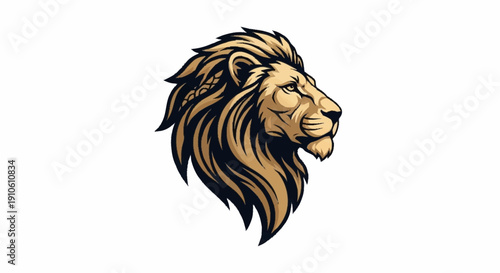 Majestic Lion Head Profile Illustration with Golden Mane.