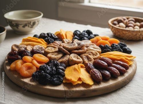 Wallpaper Mural Assortment of Dried Fruits Including Apricots Figs Prunes Mangoes and Dates Arranged on a Wooden Platter with a Blurred Background and Natural Window Light Torontodigital.ca