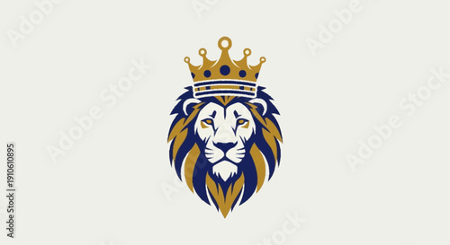 Majestic Lion Head Wearing a Royal Crown Emblem.