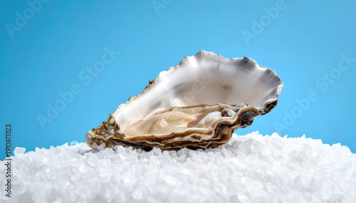Wallpaper Mural An Open Oyster Shell Resting on a Bed of Coarse Salt Against a Vibrant Blue Background Under Bright Studio Lighting Torontodigital.ca