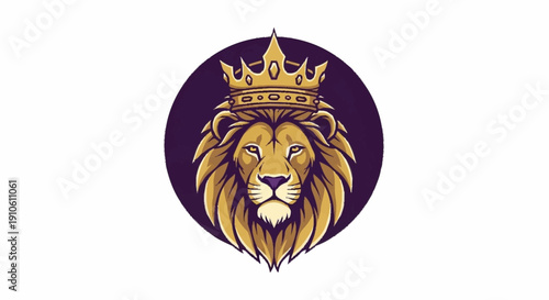 Majestic Lion King Wearing a Golden Crown Illustration.