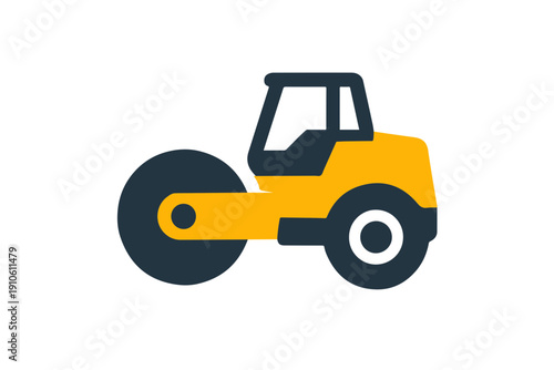 Flat Vector Icon of Road Roller