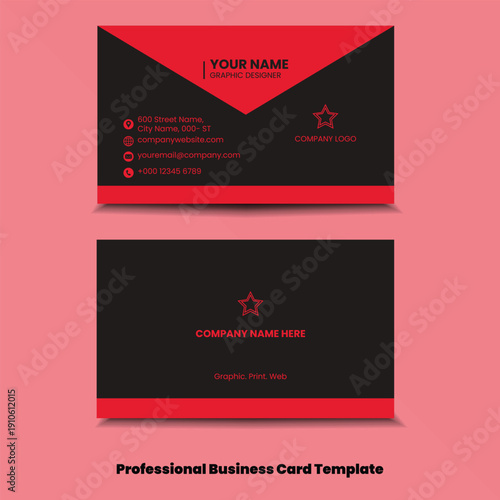 Creative Modern professional Black and Red Standard Business card Simple Template.