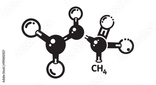 A black-and-white diagram of a chemical compound structure featuring methane and ethane molecular representations