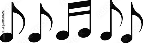 Set of black musical note silhouette vector icons isolated on white background for music education, audio branding, sound design, songwriting projects, and creative graphics