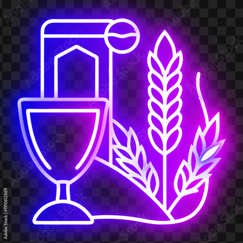 Neon Eucharist Symbol With Wheat Offering Religious Icon