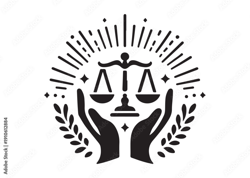 Fototapeta premium social justice logo silhouette vector, social justice world day scales and hands logo silhouette illustration, fist holding scales of justice silhouette logo vector silhouette on white background