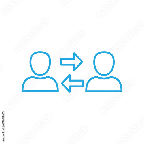 Two people icons exchanging information with arrows.