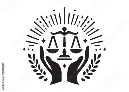 social justice logo silhouette vector, social justice world day scales and hands logo silhouette illustration, fist holding scales of justice silhouette logo vector silhouette on white background