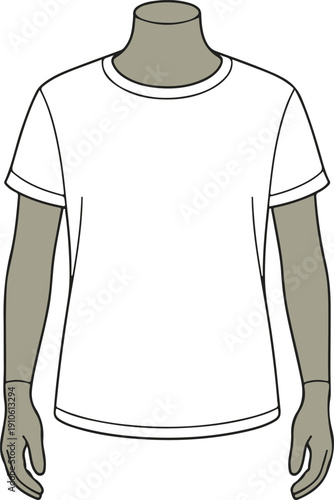Clean illustration of a white tshirt on a mannequin form with grey arms and hands isolated on transparent background