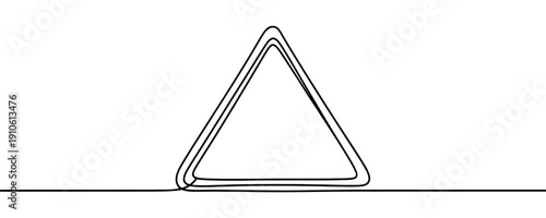 Warning triangle sign, one line art style. Minimalist symbol of attention, road sign, or blank frame for a message.