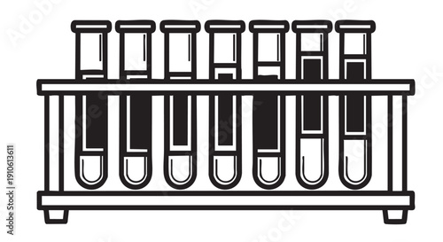 Laboratory Test Tubes with Various Liquid Levels in a Rack for Scientific Experiment