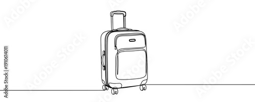 Suitcase on wheels in line art style. Minimalist drawing of a travel suitcase