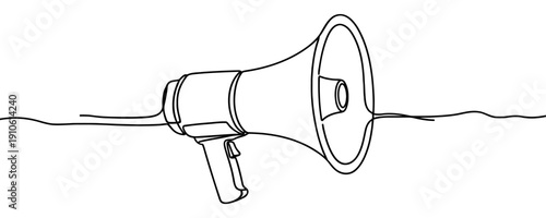 Megaphone in line art style. Minimalist drawing of a loudspeaker made in a single continuous line. Vector illustration