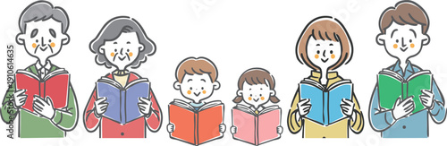 本を読む家族三世代　ベクター