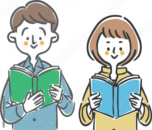 本を読んでいる夫婦　ベクター