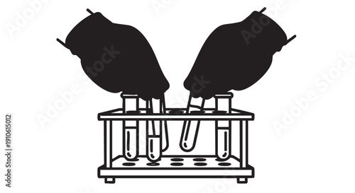 Laboratory equipment with flasks and test tubes on a rack in a science setting