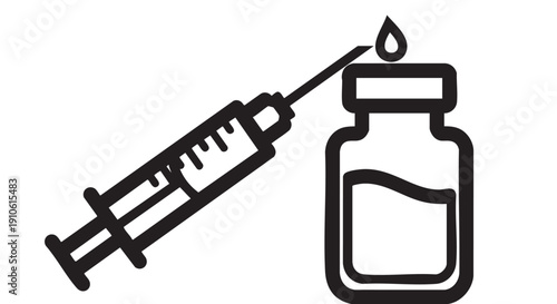 Medical syringe and vial illustration on white background