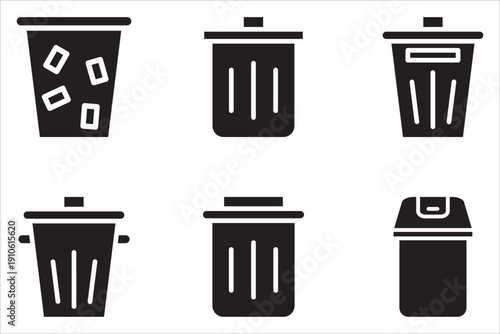 Trash can icon set. Trash can, trash can icon, trash can sign, trash can symbol collection. Editable outline. Line and flat styles. Vector illustration.