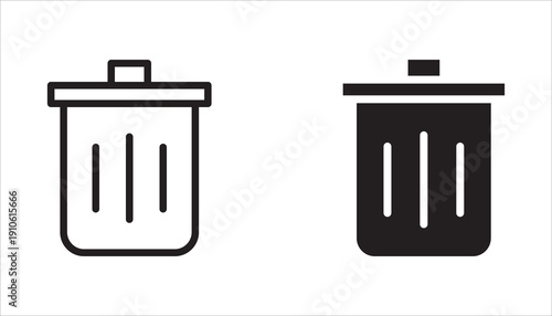 Trash can icon set. Trash can, trash can icon, trash can sign, trash can symbol collection. Editable outline. Line and flat styles. Vector illustration.