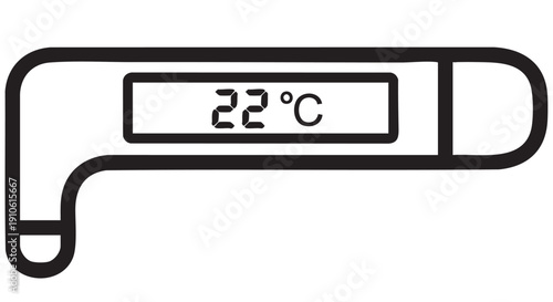 A digital thermometer displaying 22 degrees Celsius in a simple illustration style