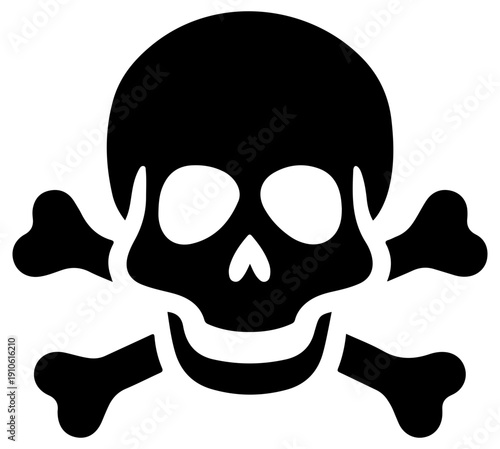 Black skull and crossbones icon on white background poison symbol