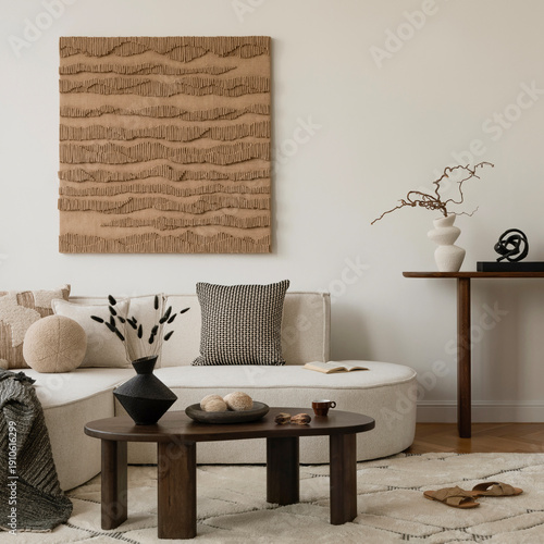 Minimalist Interior Design with Neutral Tones and Textured Accents