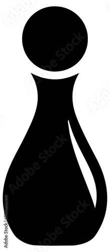 Black bowling pin icon standing alone on white background for design