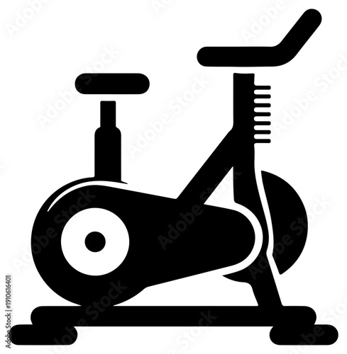 Black stationary exercise bike icon for fitness and workout routines with a white background