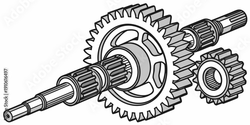 Close up view of a complex mechanical gear system with various components