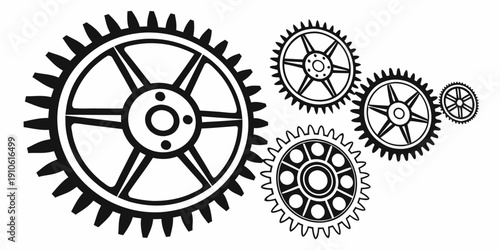 Intricate mechanical gears in a circular arrangement with varying sizes.