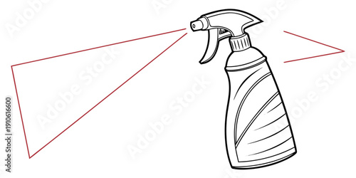 A spray bottle with a red triangular warning symbol pointing towards it.