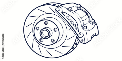 A detailed diagram of a car's brake system with a disc and caliper assembly.